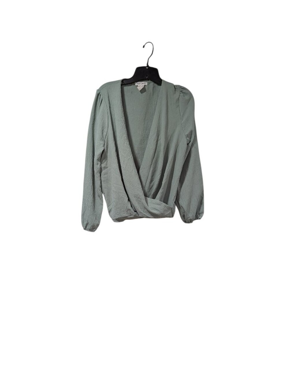 Miley + Molly Green Wrap Lightweight Puff Sleeve Blouse Cottagecore Sz L